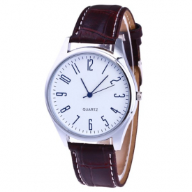 Faux Leather Strap Analog Number Watch