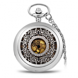 Silver Style Engraving Antique Pocket Watch with Quartz Round Shaped