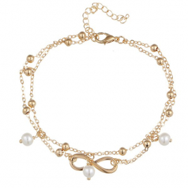 Beads Fake Pearl 8 Shape Double Layered Anklet