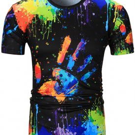 Colorful Splatter Paint Handprint Print T-Shirt