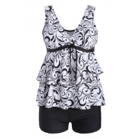 Plus Size Flounce Printed Tankini Swimwear