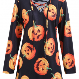 Halloween Pumpkin Lace Up Plus Size Tee