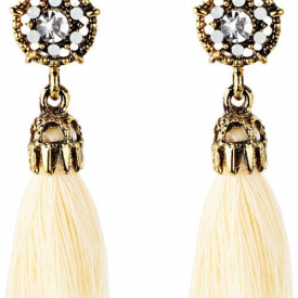 Vintage Rhinestone Embellished Artificial Gem Tassel Drop Earrings