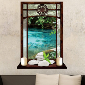 Vintage Window and Candles Rivers Pattern Wall Art Sticker