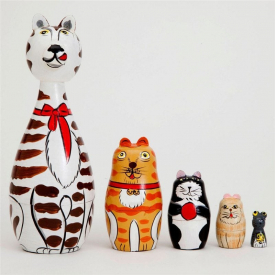 WUIBN Russian Nesting Matryoshka Doll Cat Family Toy Decoration 5pcs