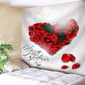 Valentine’s Day Rose Heart Printed Decorative Wall Art Tapestry