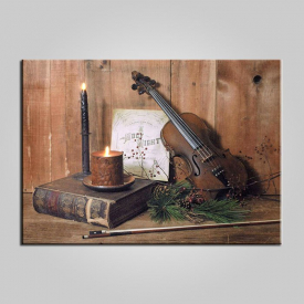 E – HOME Retro Violin Design Print Unframed LED Luminous Canvas Decorative Wall Painting