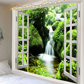 Window Scenery Moss Stream Wall Art Tapestry