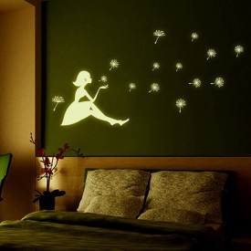 Artistic Dandelion Girl Luminous Wall Sticker Removable PVC Decal for Decor