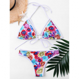 Floral Printed Allover Halter Skimpy Bikini