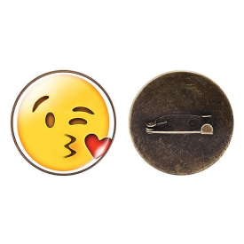 1PC Funny Alloy Emoji Face Round Brooch