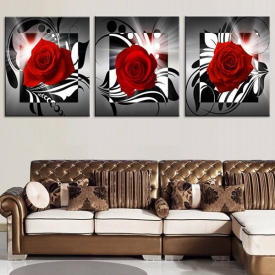 Blooming Rose Pattern Wall Art Canvas Paintings