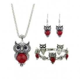 Owl Design Necklace Bracelet Earrings Set