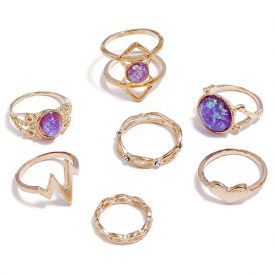 Rhinestone Heart Design Alloy Rings Set