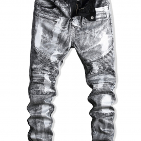 Zip Fly Paint Biker Jeans