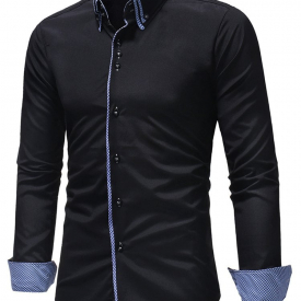 Double Layer Collar Button Down Patchwork Shirt