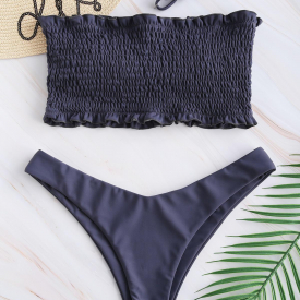 ZAFUL Frilled Padded Smocked Bikini Set S Light slate gray