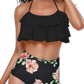 Floral Print Ruched Knotted Back Bikini Set
