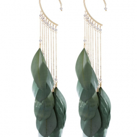 Pair of Beads Feathers Fringed Earrings