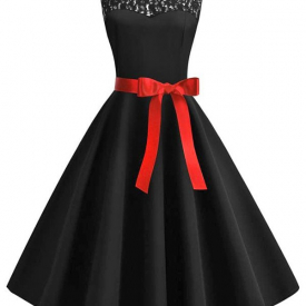 Retro Sleeveless Lace Panel Flare Dress