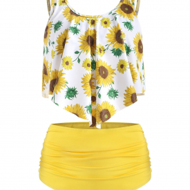 Floral Printed Overlay Tankini Set