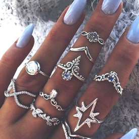 Ten Piece Simple Diamante Ring Set
