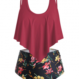 Flounce Floral Ruched Plus Size Bikini Set