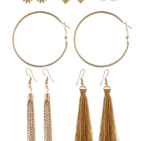 6Pairs Button Tassel Earrings Set