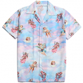 Paradise Floral Angel Print Beach Shirt L