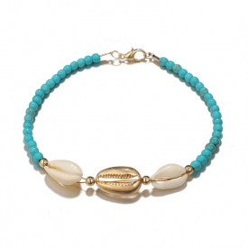 Faux Turquoise Beads Shell Anklet