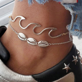 Double Layer Cowrie Shell Chain Anklet Set