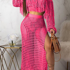 Cheap Two Pieces Lovely Sexy Hollow-out Tassel Design Pink Two-piece S