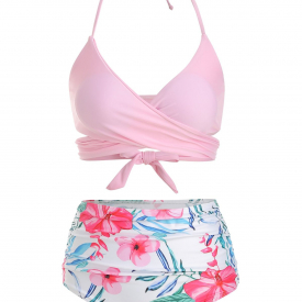Floral Print Halter Wrap Bikini Swimsuit