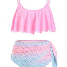 Ombre Mermaid Tied Overlay Bikini Swimsuit