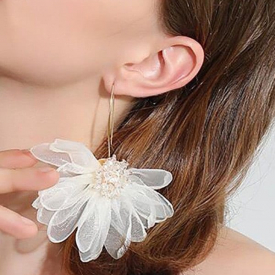 Cloth Big Petal Flower Drop Earrings