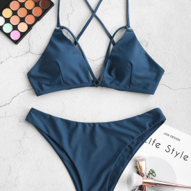 ZAFUL Strappy Crisscross Bikini Swimsuit L Lapis blue