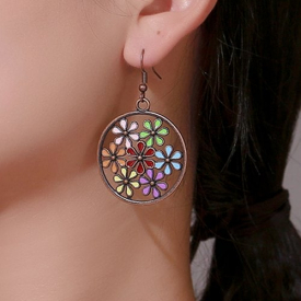 Archaic Flower Hollow Round Earrings