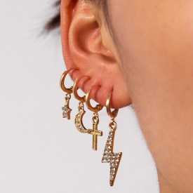 4Pcs Moon Cross Rhinestone Earrings Set