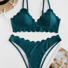 ZAFUL Scalloped Bikini Swimsuit M Peacock blue
