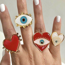 4Pcs Eye Heart Pattern Rings Set
