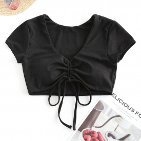 ZAFUL Cinched Ribbed Swim Top L Black