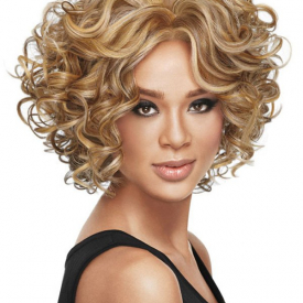 Short Oblique Bang Colormix Shaggy Curly Synthetic Wig