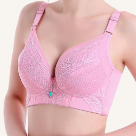 Lace-border Deep Plunge Jacquard Gather Busty Bra
