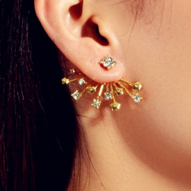 Faux Pearl Rhinestone Stars Shape Jacket Earrings