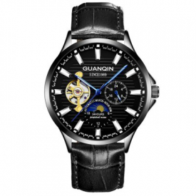 GUANQIN GJ16131 Men Hollow Out Automatic Mechanical Watch Leather Band Wristwatch
