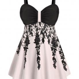 Ruched Floral Skirted Plus Size Tankini Swimsuit