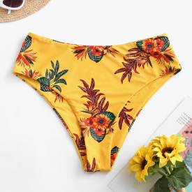 ZAFUL High Waisted Floral Bikini Bottom Xl Mustard
