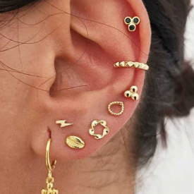 Cross Floral Stud And Ear Cuff Earring Set