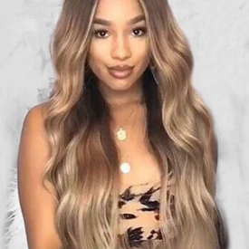Center Part Long Wavy Ombre Heat Resistant Fiber Synthetic Wig