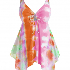 Plus Size Handkerchief Cinched Tie Dye Tankini Swimwear